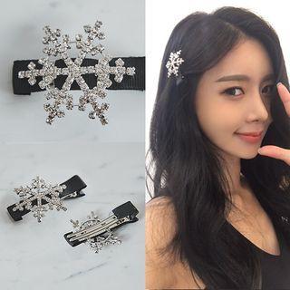 Rhinestone Snowflake Hair Clip Black - One Size