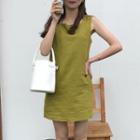 Square-neck Sleeveless Dress Green - One Size