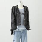 Washed Denim Button-up Hooded Cropped Jacket