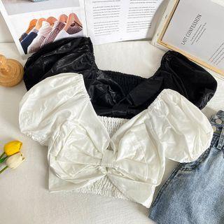 Details Ruched Ribbon Crop Top