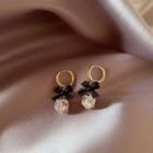 Ribbon Rhinestone Drop Earring 1 Pair - Black Bow - Gold & White - One Size