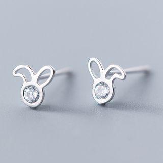 925 Sterling Silver Rhinestone Rabbit Ear Earring As Shown In Figure - One Size