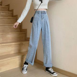 Lace Trim Straight Cut Jeans