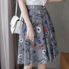 Striped Flower Pattern Midi Flare Skirt
