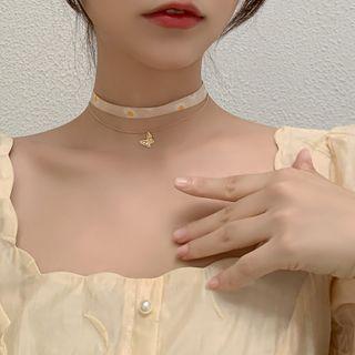 Alloy Butterfly Pendant Floral Print Fabric Choker