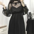 Strappy A-line Dress / Sheer Long-sleeve Top