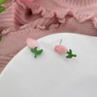 Tulip Alloy Earring 01 - 1 Pair - Flower - Silver - Pink - One Size