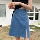 High-waist Denim Slit Mini Skirt