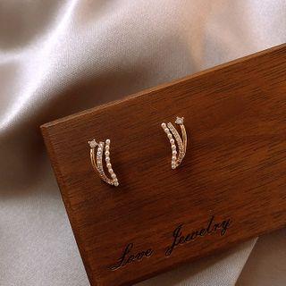 Rhinestone & Faux Pearl Stud Earring 1 Pair - White & Gold - One Size