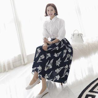 Flower Print Midi Full Skirt