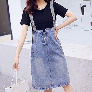 Set: Denim Jumper Dress + Short-sleeve Top