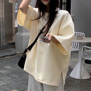Plain Short-sleeve T-shirt Light Yellow - One Size