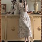 Short-sleeve V-neck Dot A-line Dress