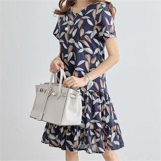 Leaf Print Tie-sash Dress