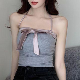 Halter Ribbon Camisole Top Gray - One Size