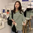 Embroidered Color-block Striped Short-sleeve T-shirt