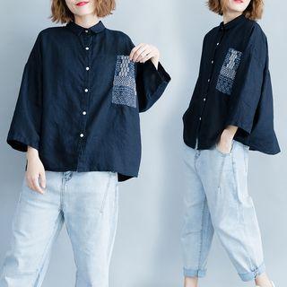 Pocketed 3/4-sleeve Shirt Blue - L