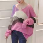 Color Block Knit Top Pink - One Size