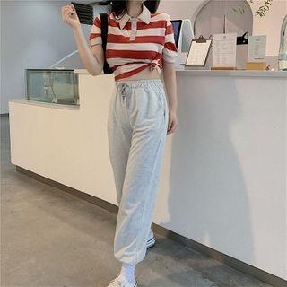 Short-sleeve Striped Polo Shirt / Harem Pants