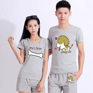 Couple Matching Dog Print Short Sleeve T-shirt
