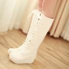 Platform Wedge Lace-up Long Boots