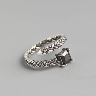 S925 Sterling Silver Black Zircon Ring Black - Adjustable