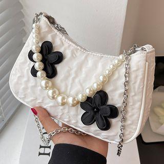 Chain Strap Flower Accent Crossbody Bag
