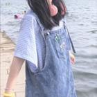 Cartoon Embroidered Denim Overall Dress