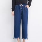 Drawstring Waist Wide-leg Cropped Jeans