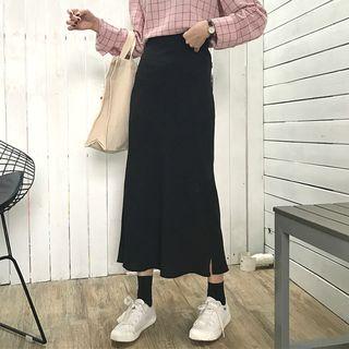 Plain Slim-fit Chiffon Midi Skirt