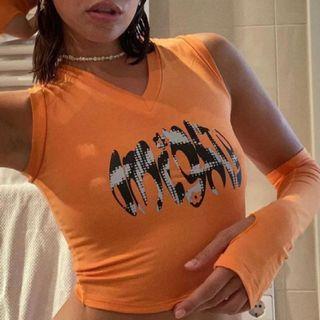 Lettering Crop Tank Top / Arm Sleeves / Set