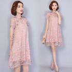 Short-sleeve Lace A-line Qipao Dress