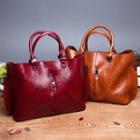 Set: Faux Leather Carryall Bag + Pouch