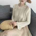 Plain Distressed Long-sleeve Knit Top