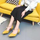 Faux-suede Chained Pointy-toe Low-heel Pumps