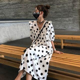 Dot V-neck Dress As Figure - One Size