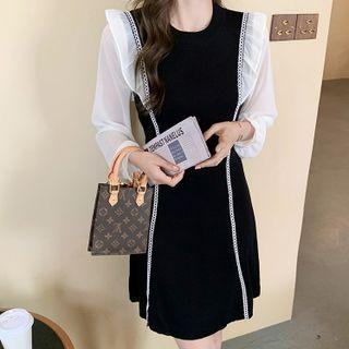 Long-sleeve Striped Ruffled A-line Dress