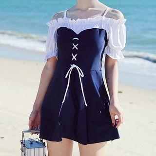Lace Up Cold-shoulder Swimdress