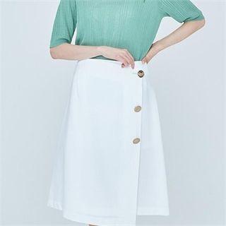 Flap-front Button-accent Skirt