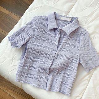 Short-sleeve Button-up T-shirt Blue - One Size