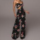Set: Floral Print Top + Wide-leg Pants