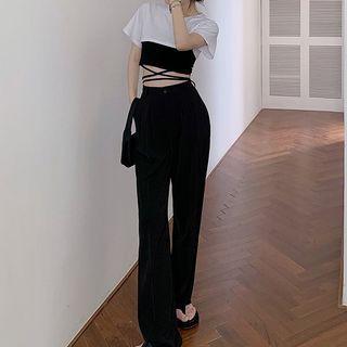 Short-sleeve Cropped T-shirt/ Strappy Camisole Top