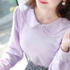 Layered-collar Puff-sleeve T-shirt