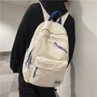 Lettering Canvas Backpack With Pom Pom Charm - White - One Size