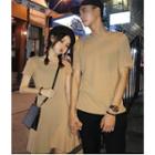 Couple Matching Short-sleeve Plain T-shirt / A-line Dress