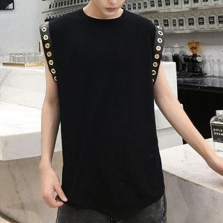 Sleeveless Faux Leather Panel Top
