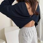 Bareback Linen Blend Sweatshirt Navy Blue - One Size