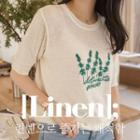 Embroidered Linen-blend Knit Top