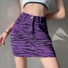 Zebra Print Denim Mini Skirt