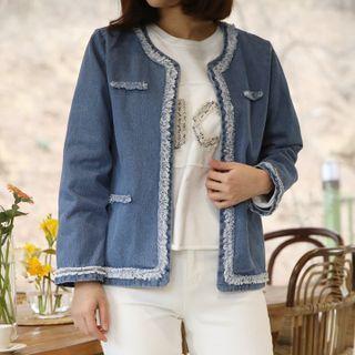 Fringed Denim Open Jacket